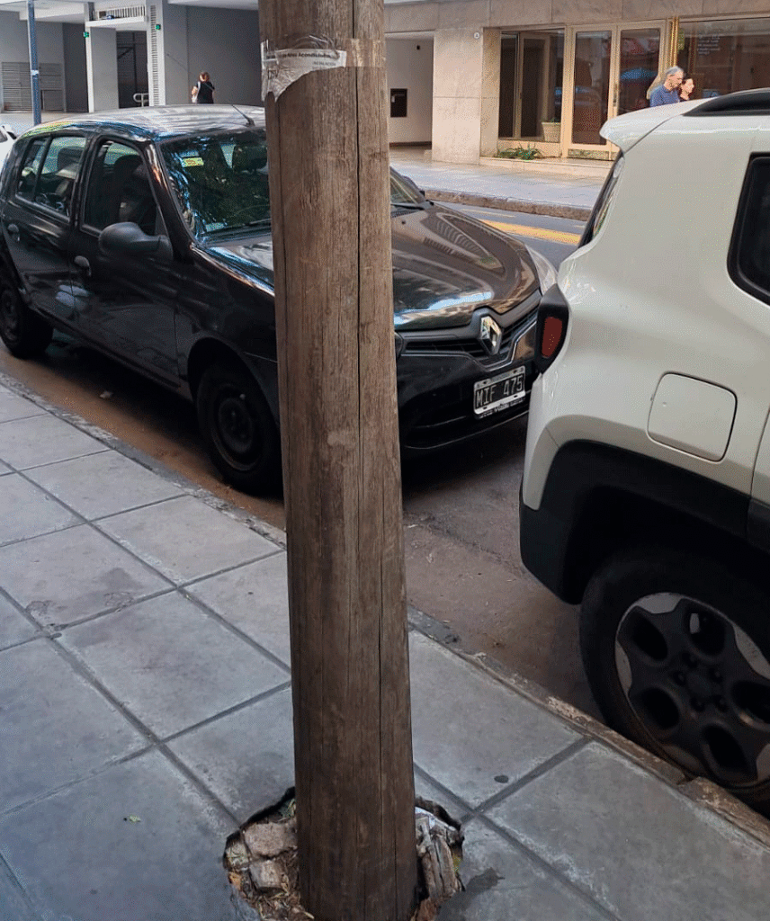 Uno de los tantos postes de madera del barrio de Flores