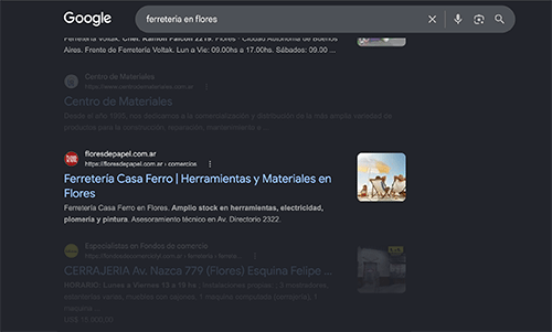 Casa Ferro en primera página de Google