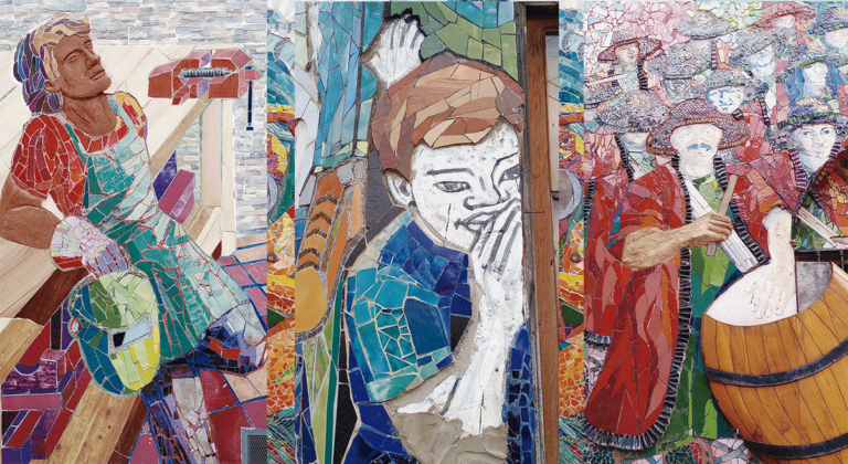 La Cooperativa Esquina Mural es la encargada de diseñar y realizar la fachada del Centro de Formación Profesional 24, de Artigas y Morón, en Flores Norte.