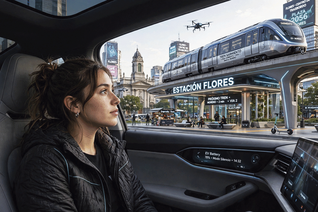 Lucía D´Anna Urteaga imagina Flores en 2056: autos eléctricos, vecinos que crían animales como hijos y la misma barrera del tren que sigue demorando.